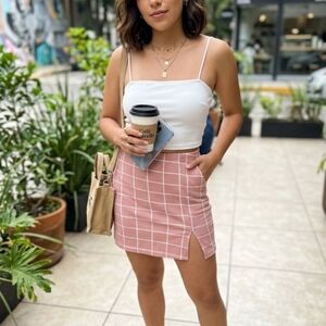SHEIN Pink Windowpane Mini Skirt with Side Slit